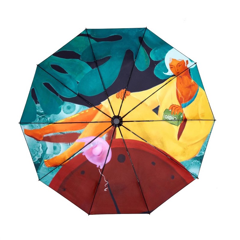 手繪油彩復(fù)古折疊傘自動開遮陽傘